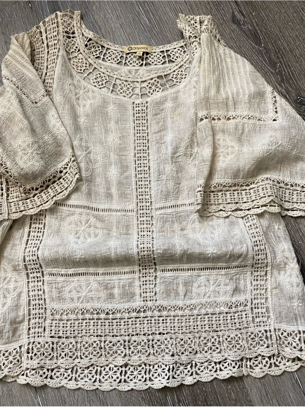 Democracy Cream Crochet Lace Peasant Tunic